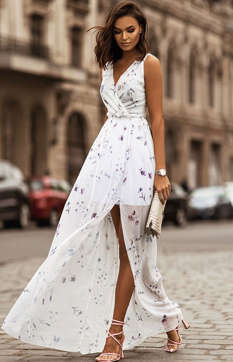 Women's chiffon printed tie dress