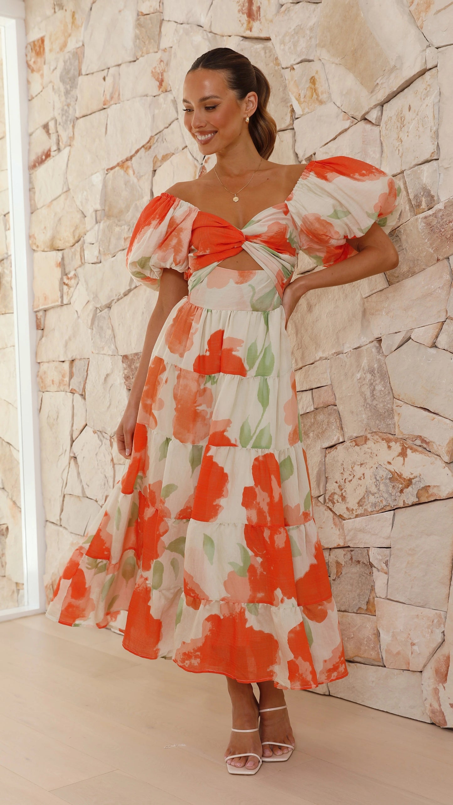 Printed Bubble Sleeve Dress