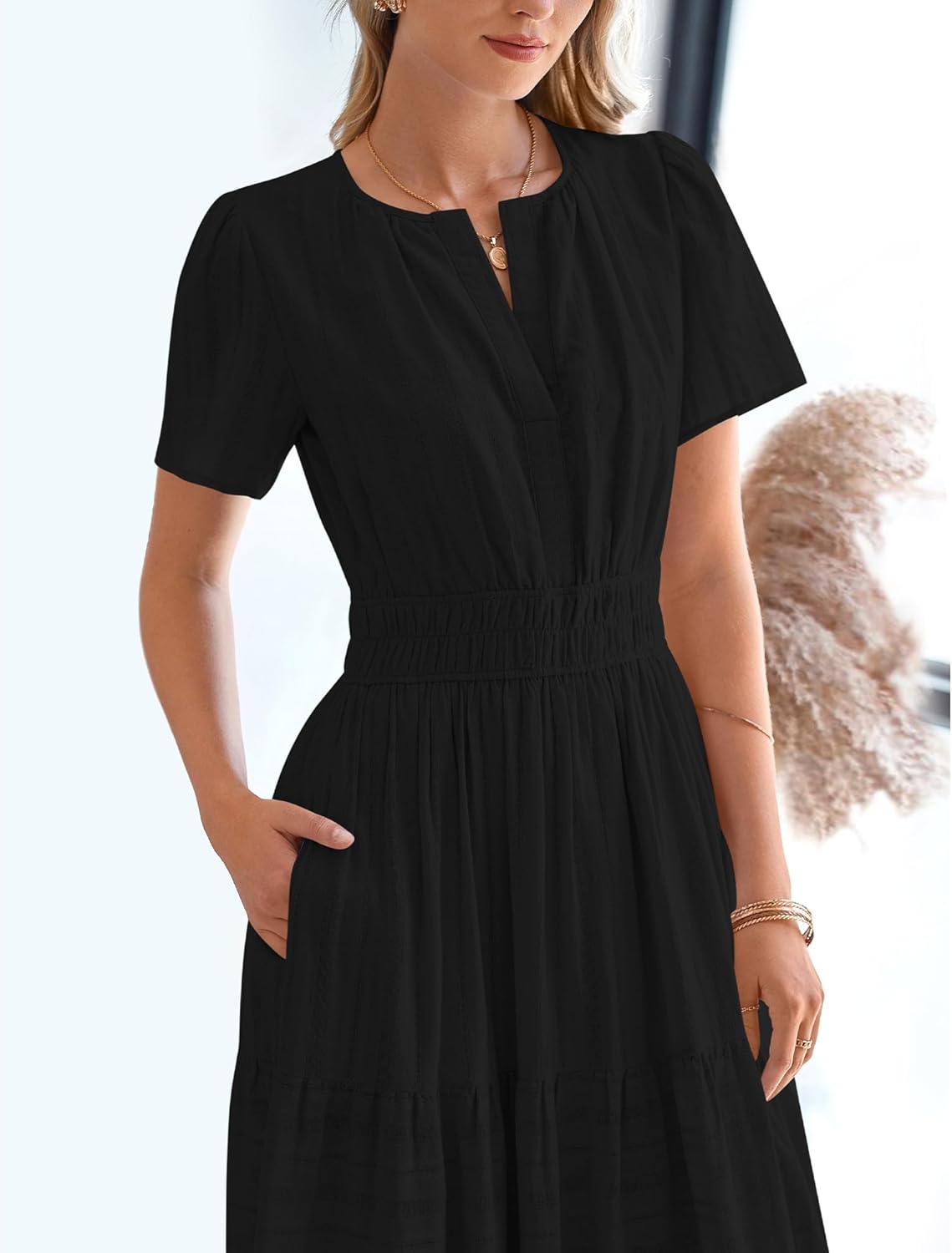 Womens Summer Lightweight Short Sleeve Midi Maxi Dresses
