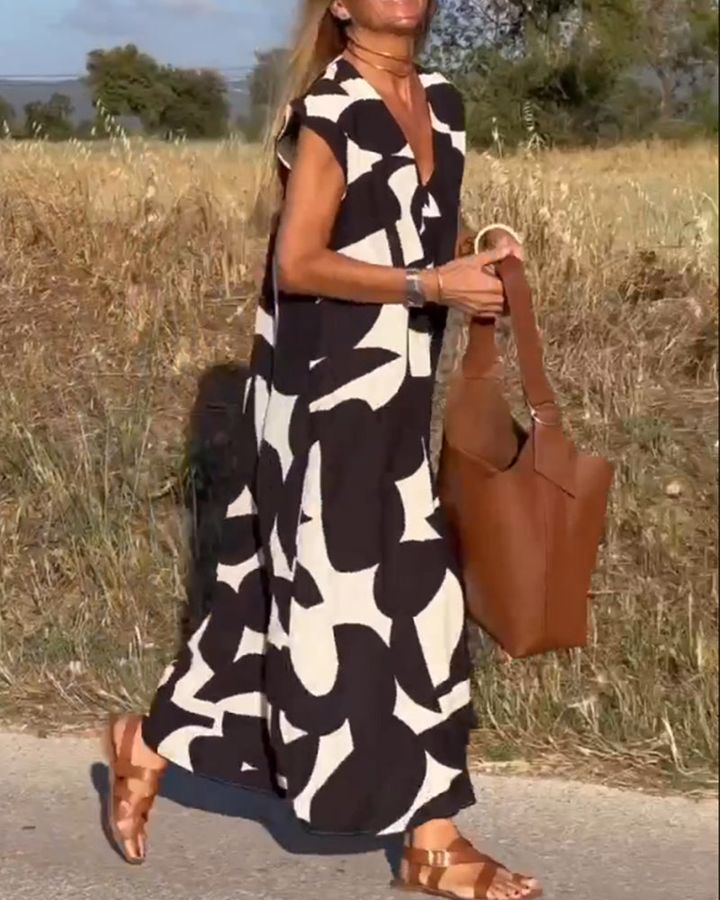 Printed dress with V-neck