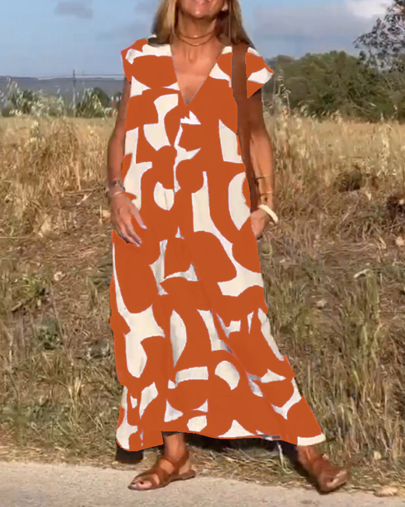 Printed dress with V-neck
