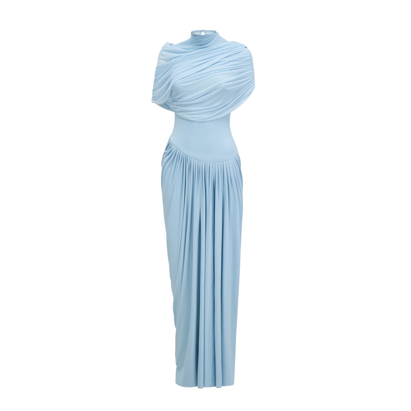 asymmetrical pleated maxi dress in Baby-blue