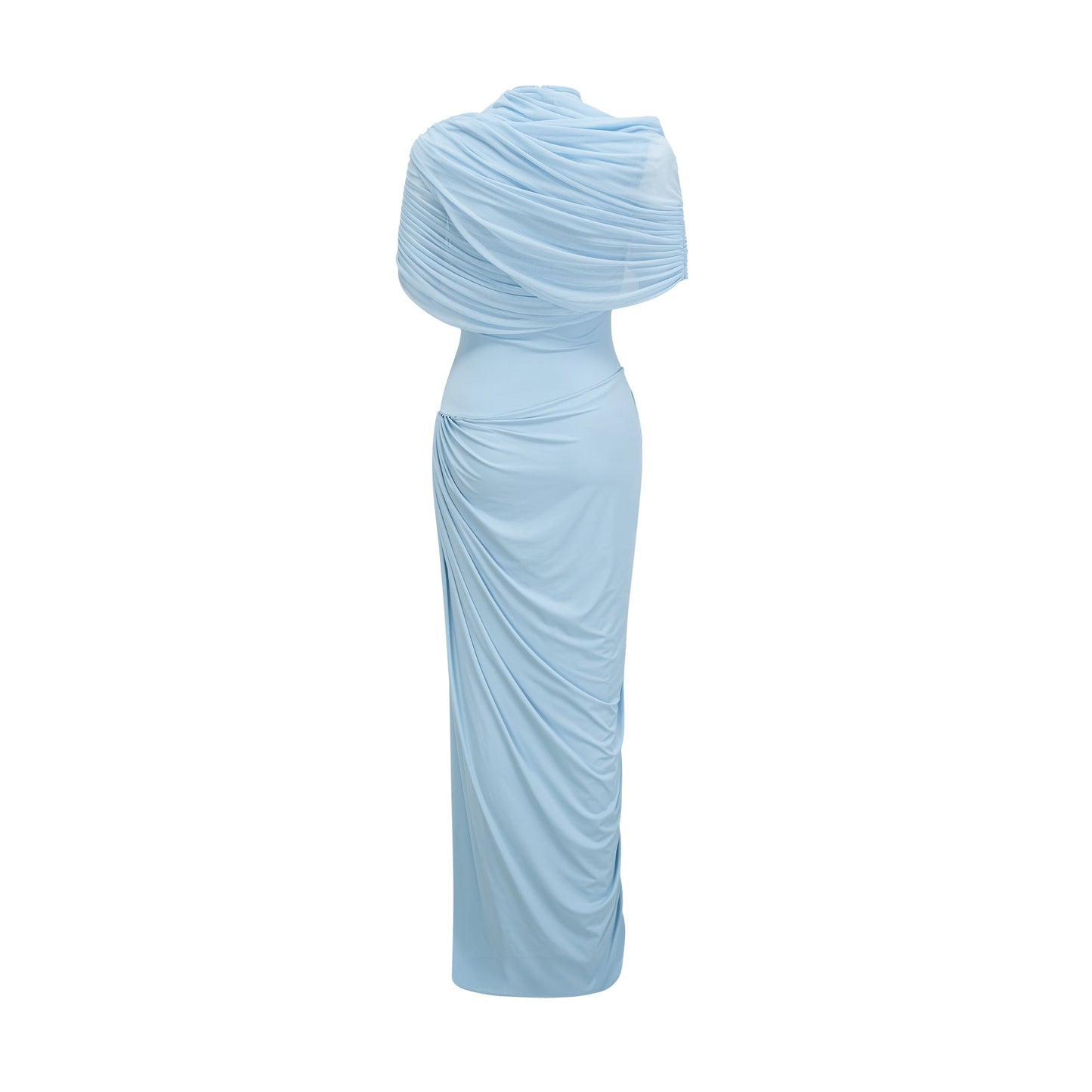 asymmetrical pleated maxi dress in Baby-blue