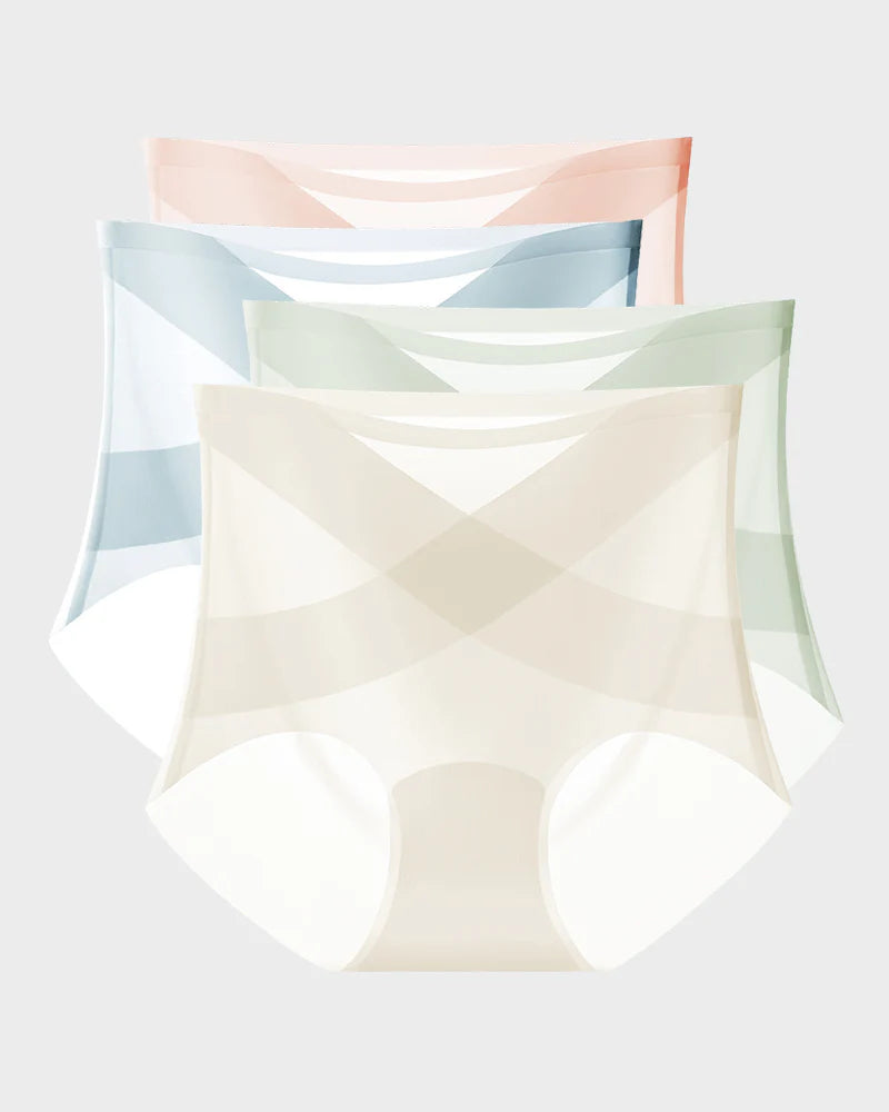 Seamless Ice-Silk High-Waist Tummy Control Panties (4 Pack)