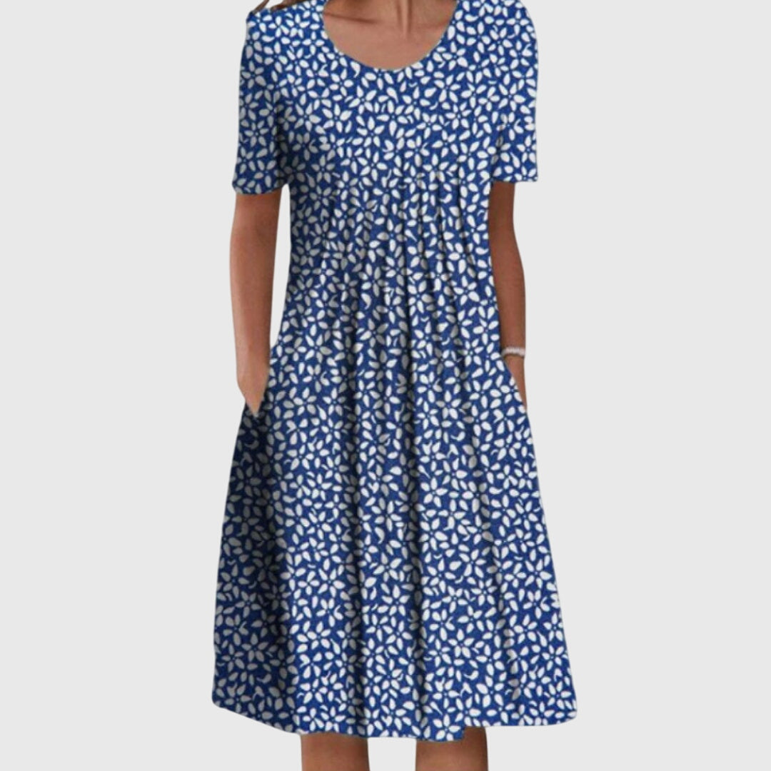 Round Neck Printed Short Sleeve Dress