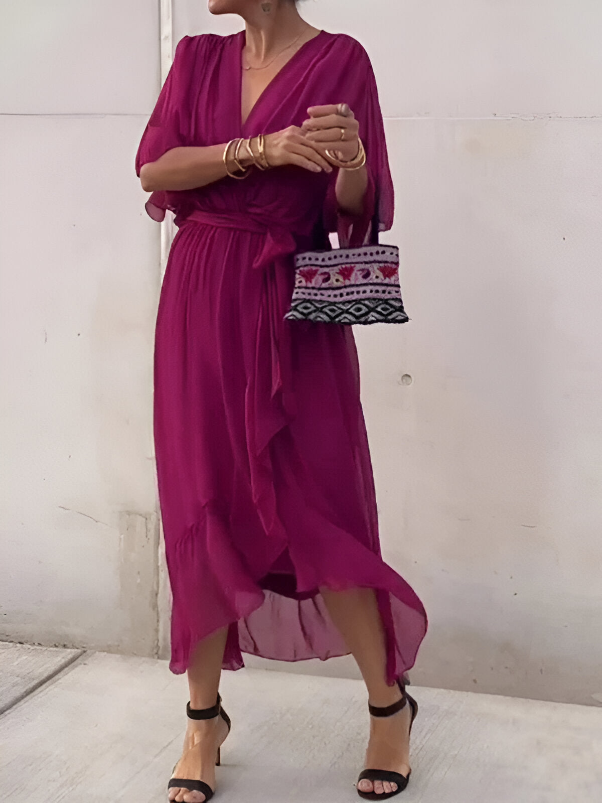 Chiffon dress with V-neck