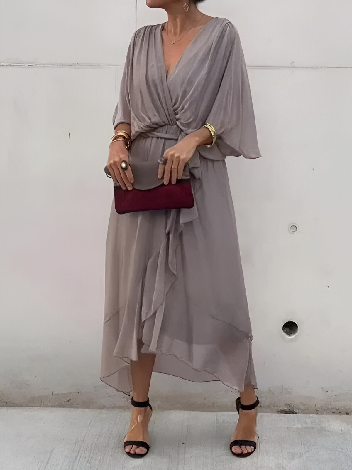 Chiffon dress with V-neck