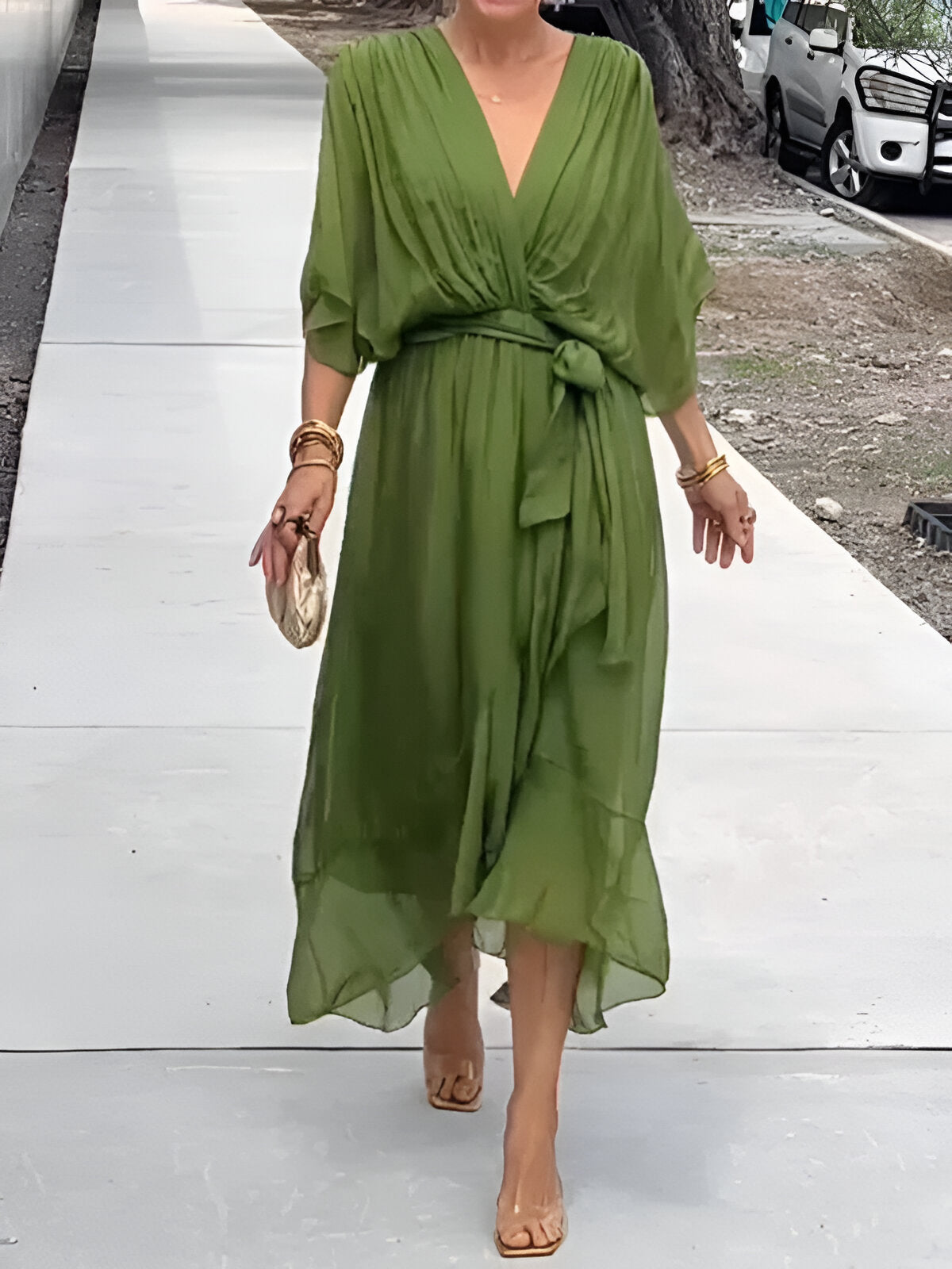 Chiffon dress with V-neck