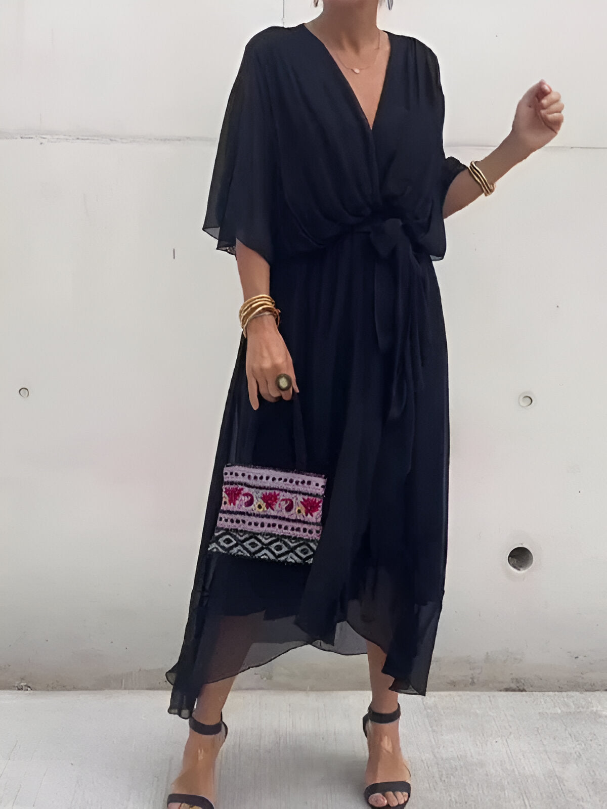 Chiffon dress with V-neck