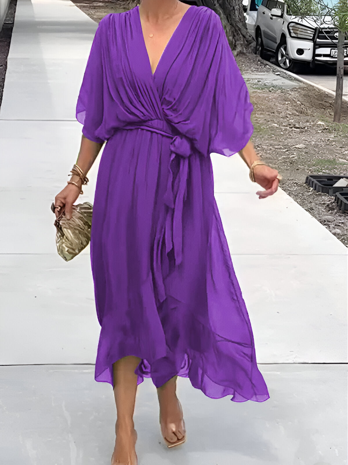 Chiffon dress with V-neck