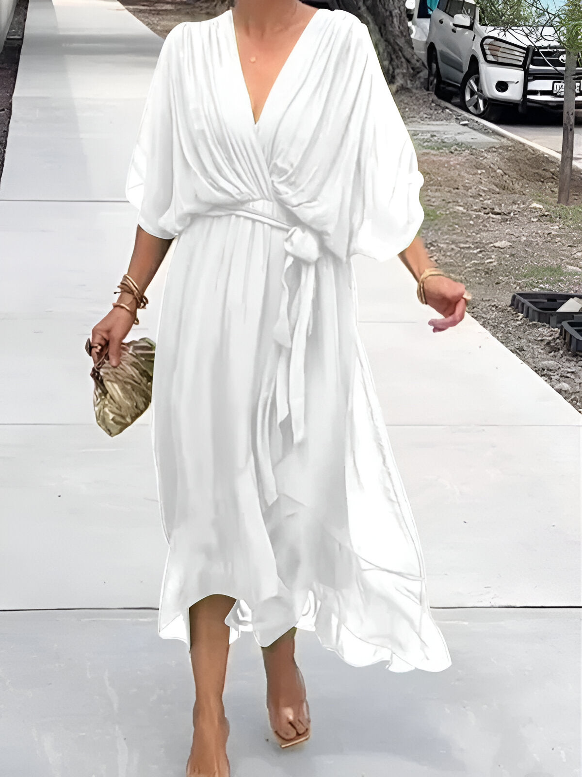 Chiffon dress with V-neck