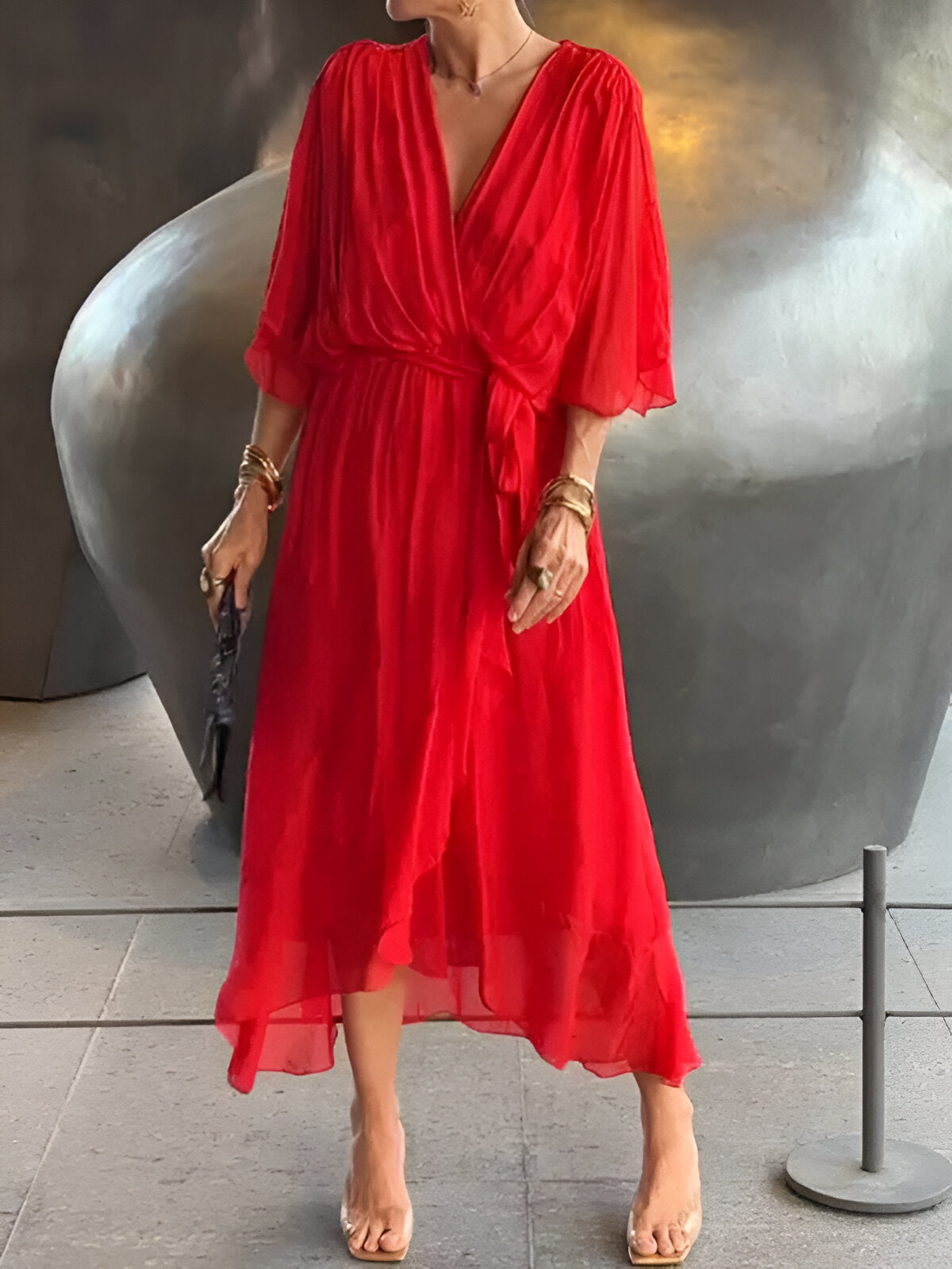 Chiffon dress with V-neck