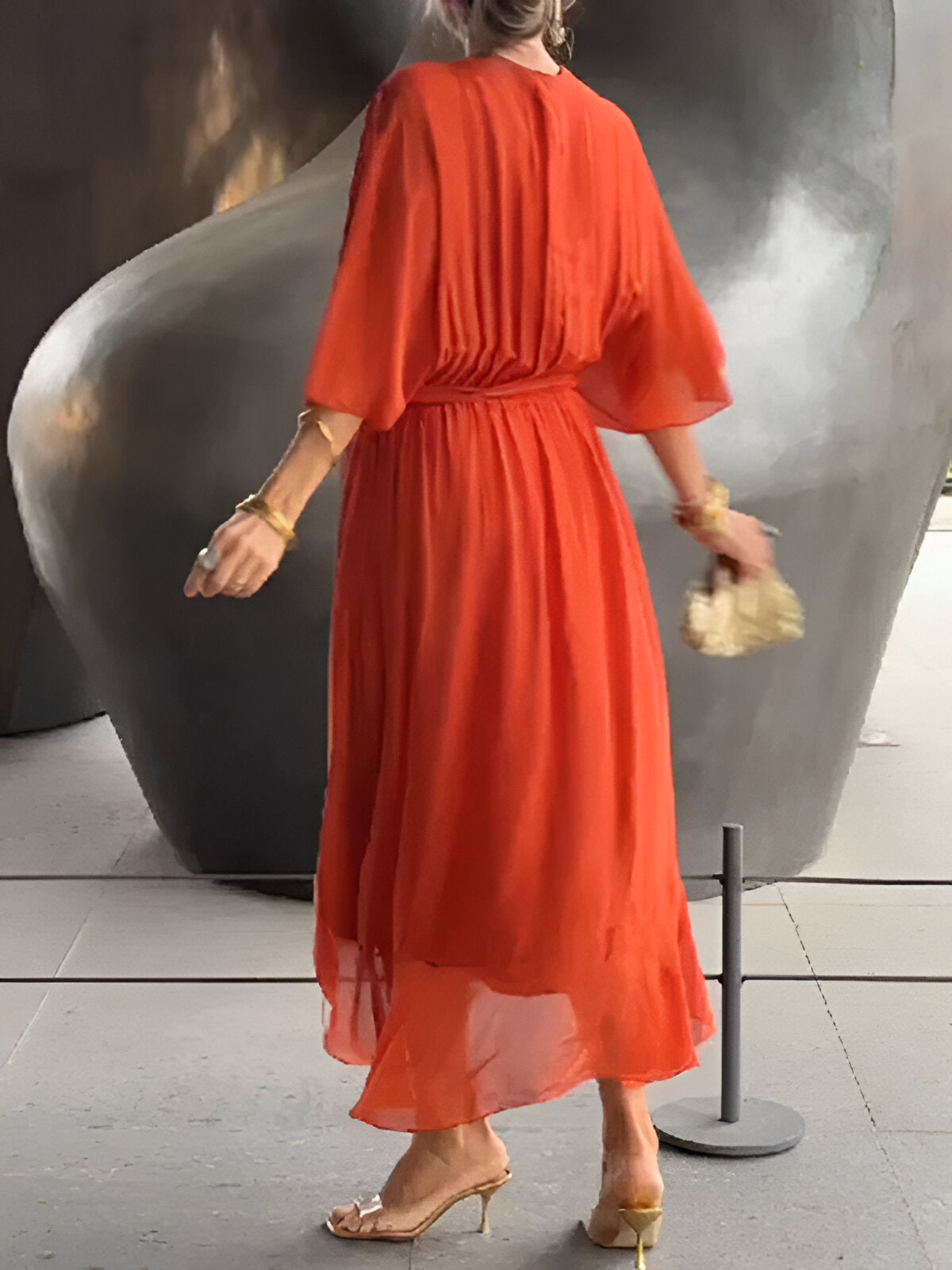Chiffon dress with V-neck