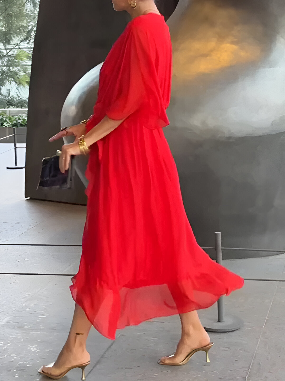 Chiffon dress with V-neck