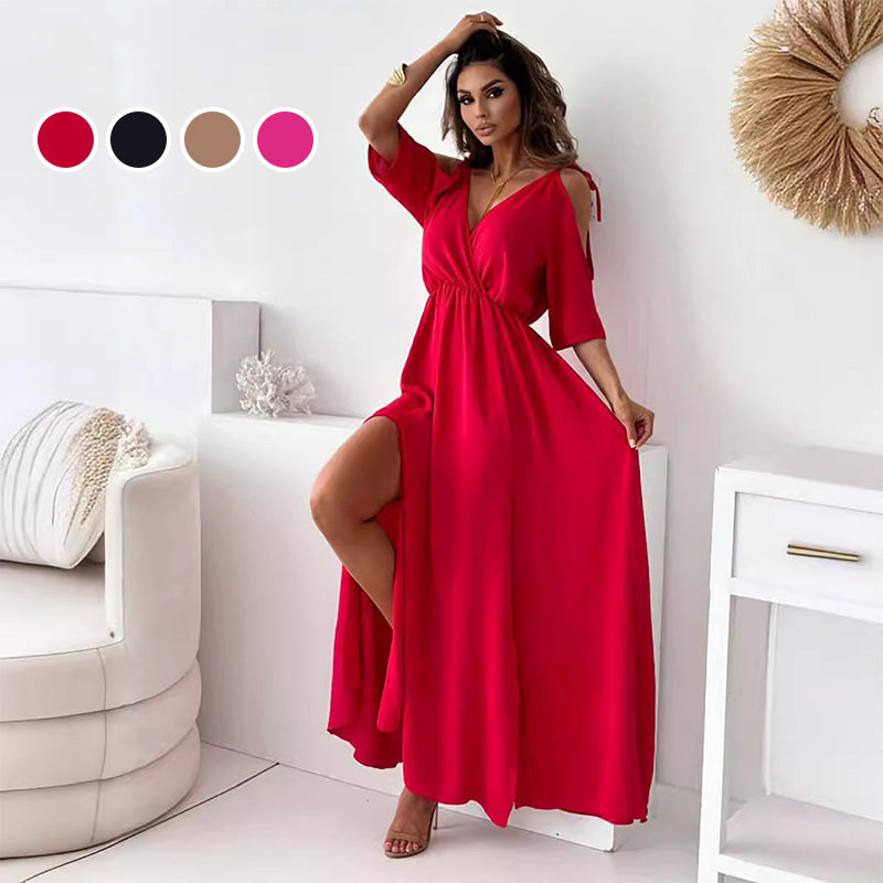 Elegantní, sexy šaty s výstřihem do V a bočním rozparkem pro ženy