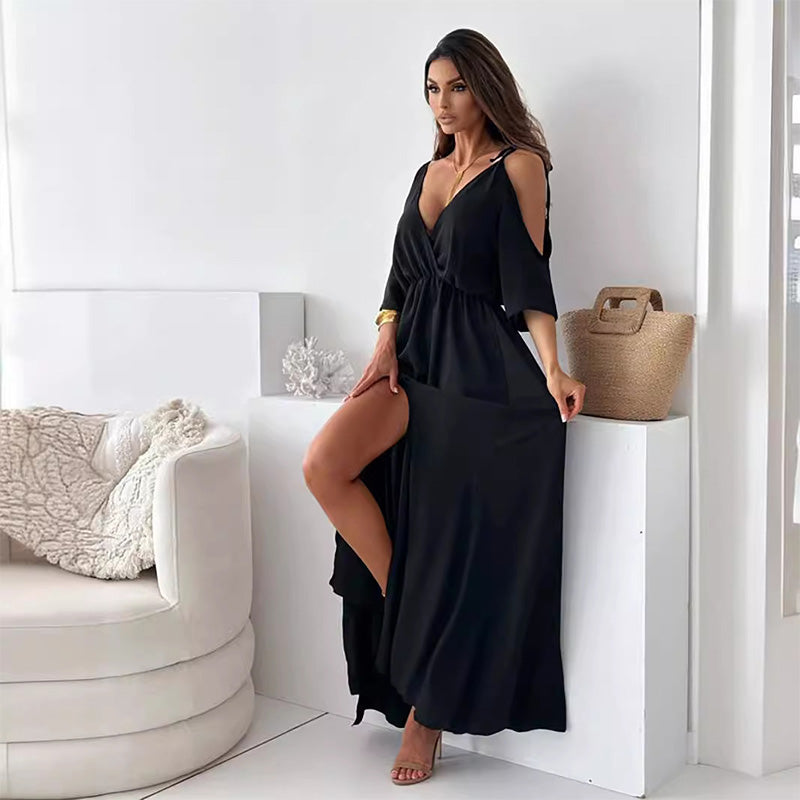 Elegantní, sexy šaty s výstřihem do V a bočním rozparkem pro ženy