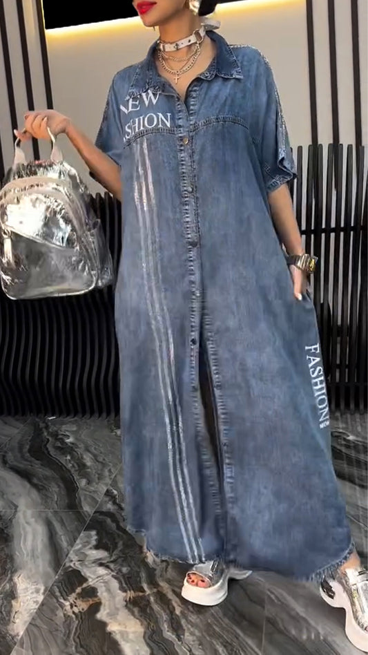 Women's dress with lapels Tencel Denim Comfortable and fashionable