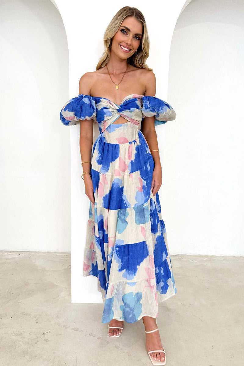 Printed Bubble Sleeve  Dress