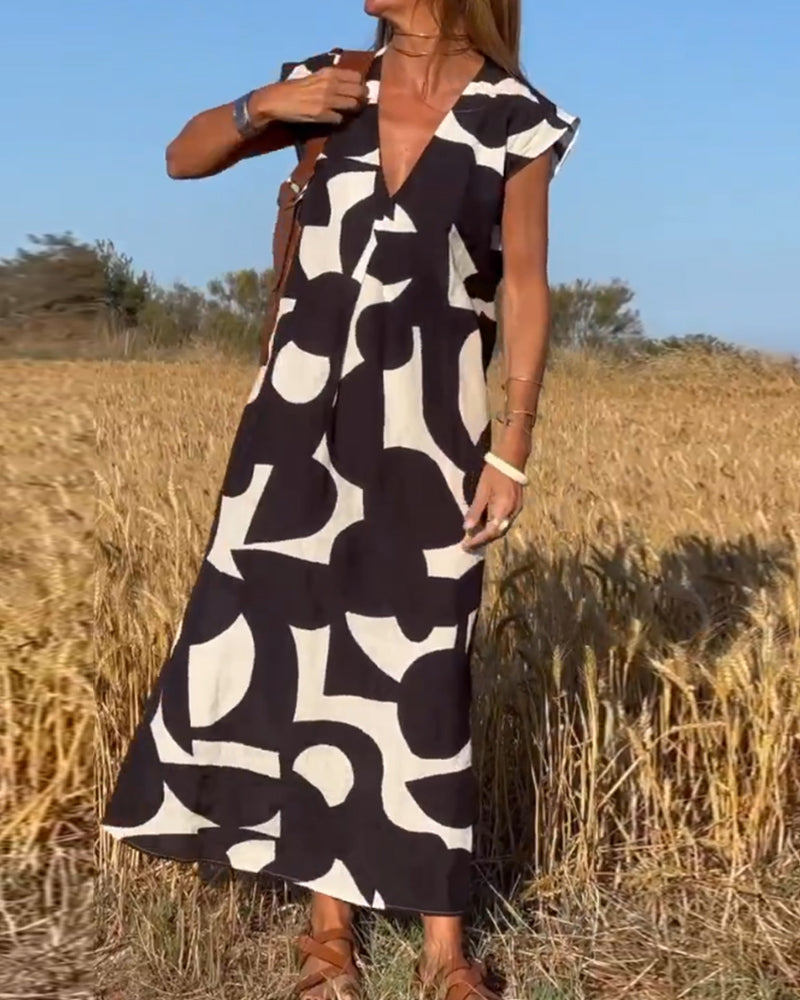 Printed dress with V-neck