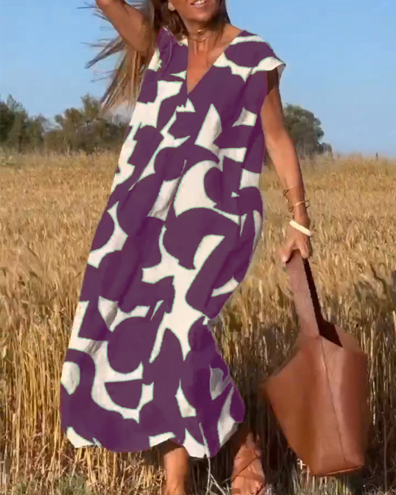Printed dress with V-neck