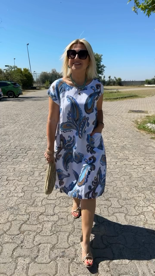 Linen and cotton dress with print