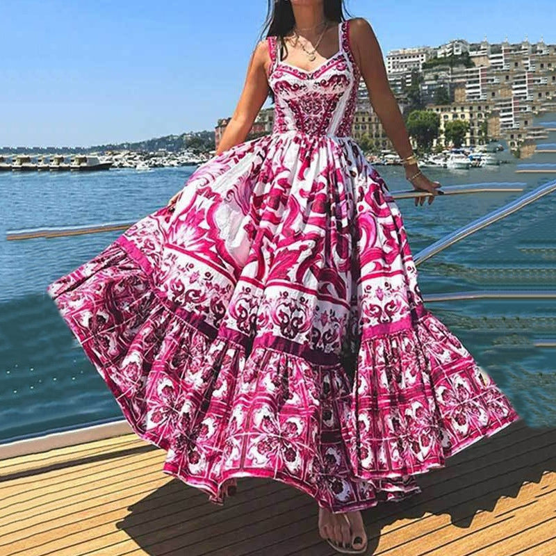 Mediterranean Italian Maiolica Pattern Maxi Dress
