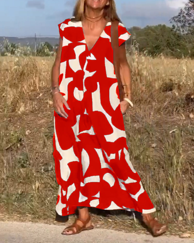 Printed dress with V-neck