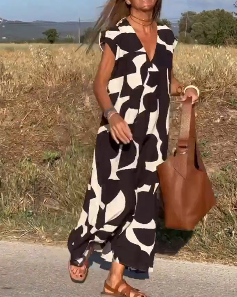 Printed dress with V-neck