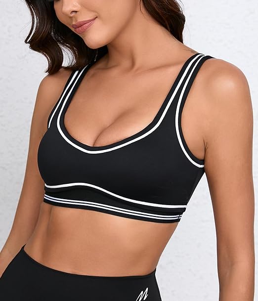 Women Sweetheart Padded Sports Bra- Workout Fitness Square Neck Low Back Yoga Bra