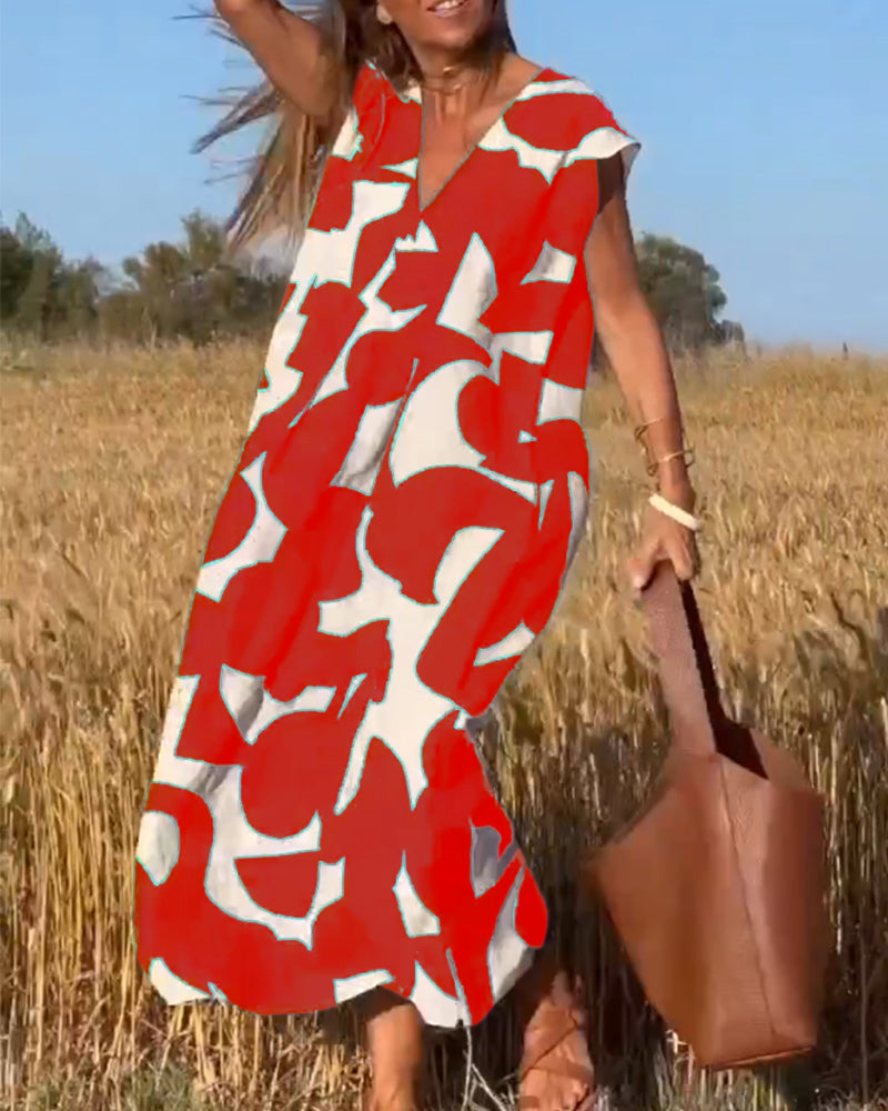 Printed dress with V-neck