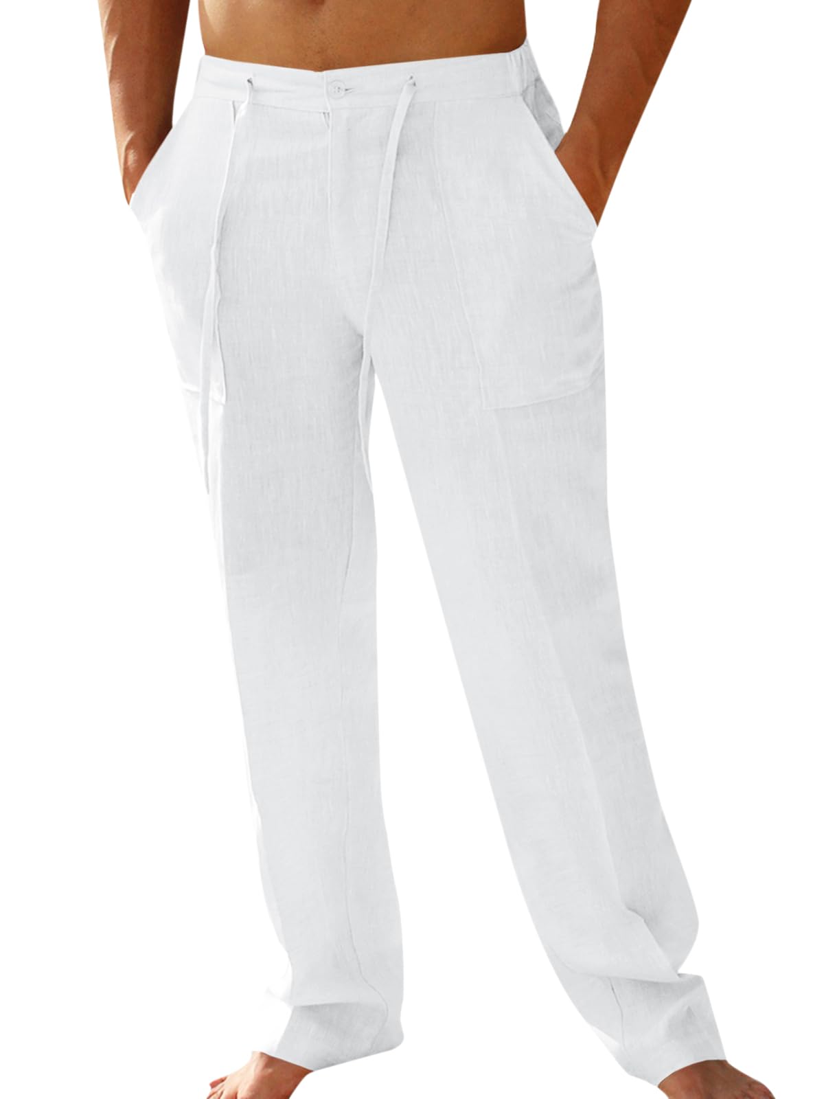 Men's Casual Linen Pants Elastic Waist Drawstring Beach Summer Pants