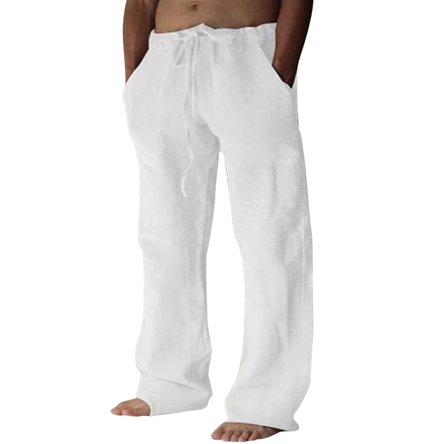 Men's Casual Linen Pants Elastic Waist Drawstring Beach Summer Pants