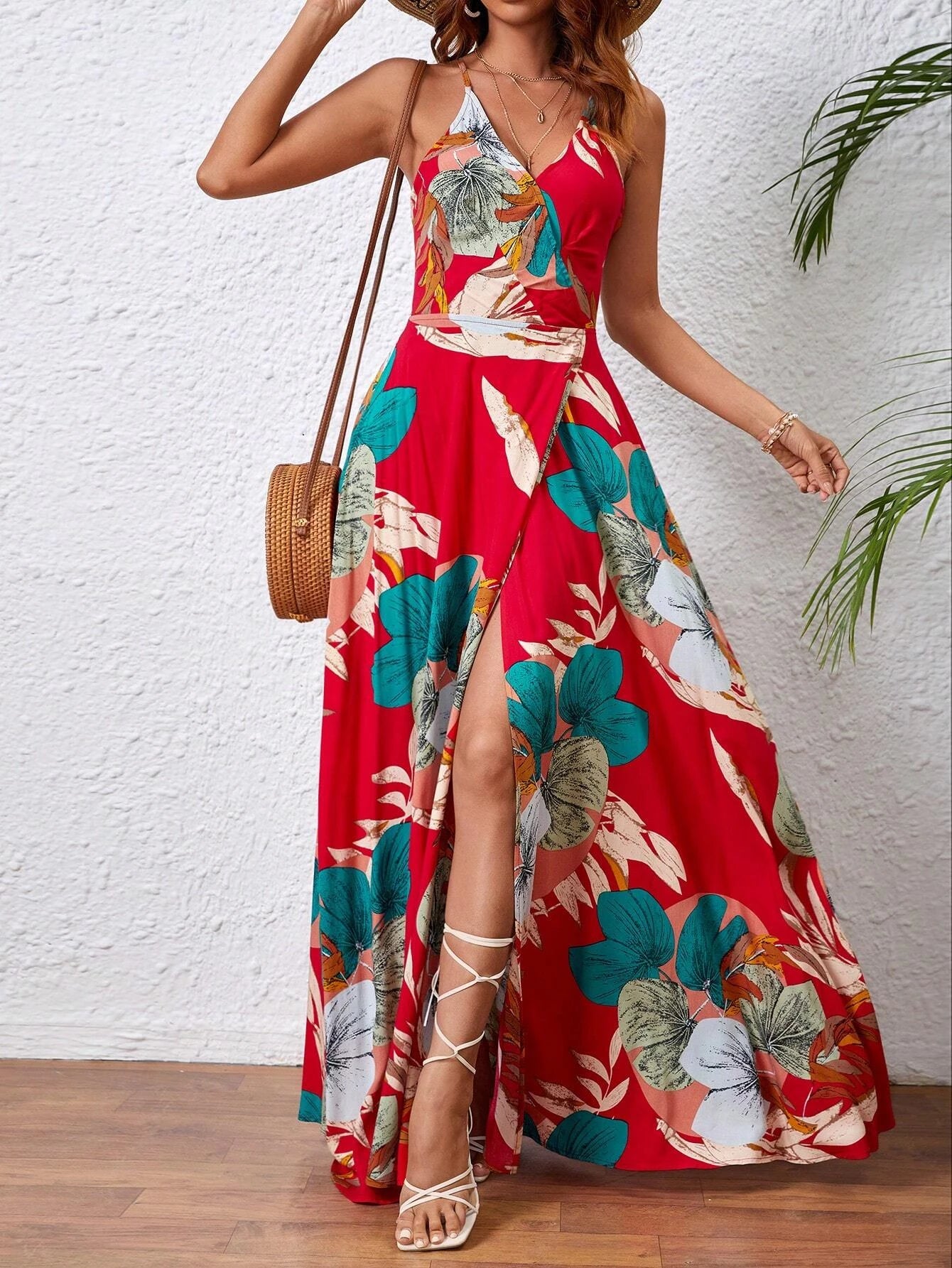Leaf Print Wrap Maxi