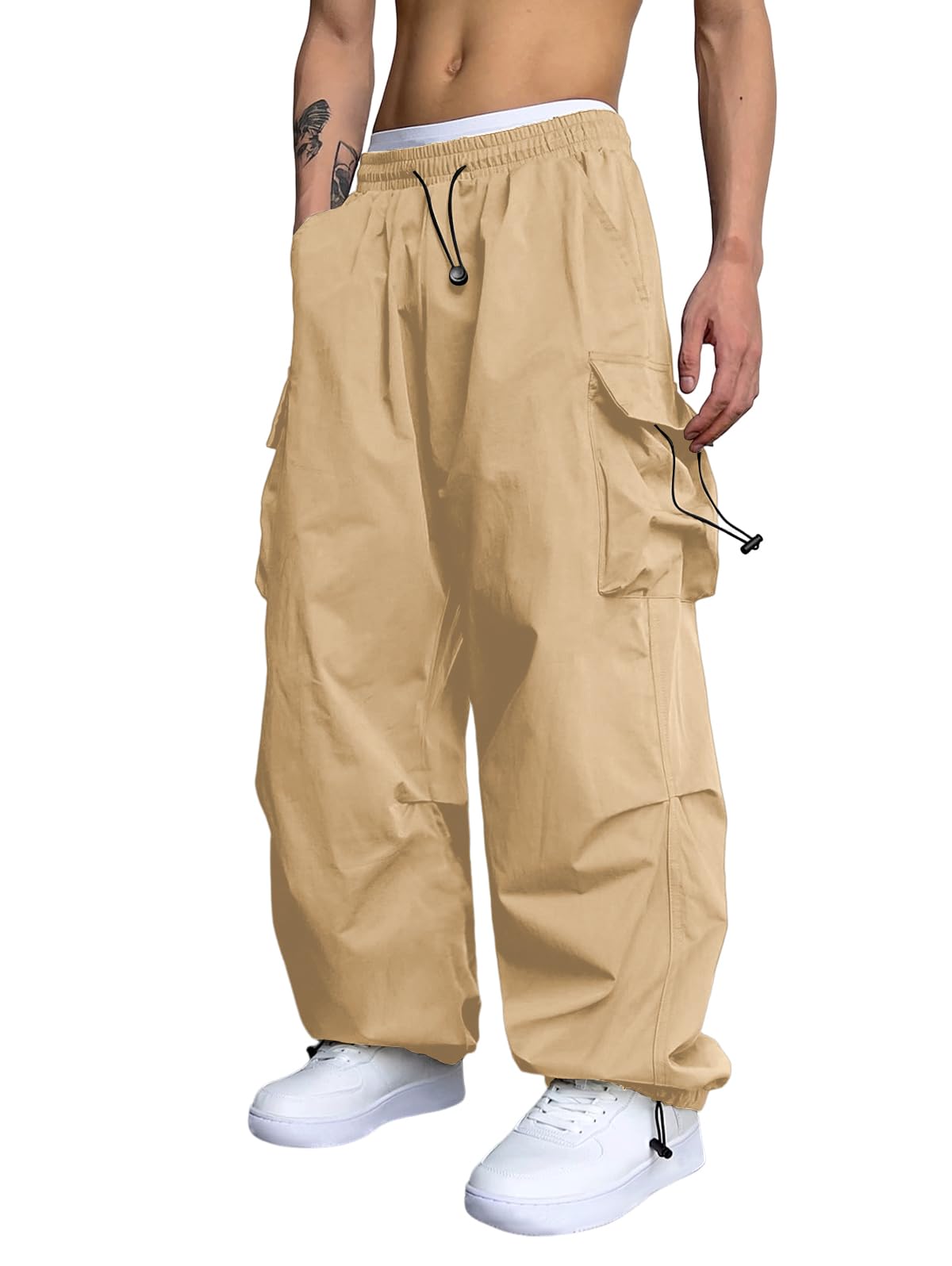 Men Casual Baggy Cargo Pants Unisex Street Y2K Pants Drawstring Trouser