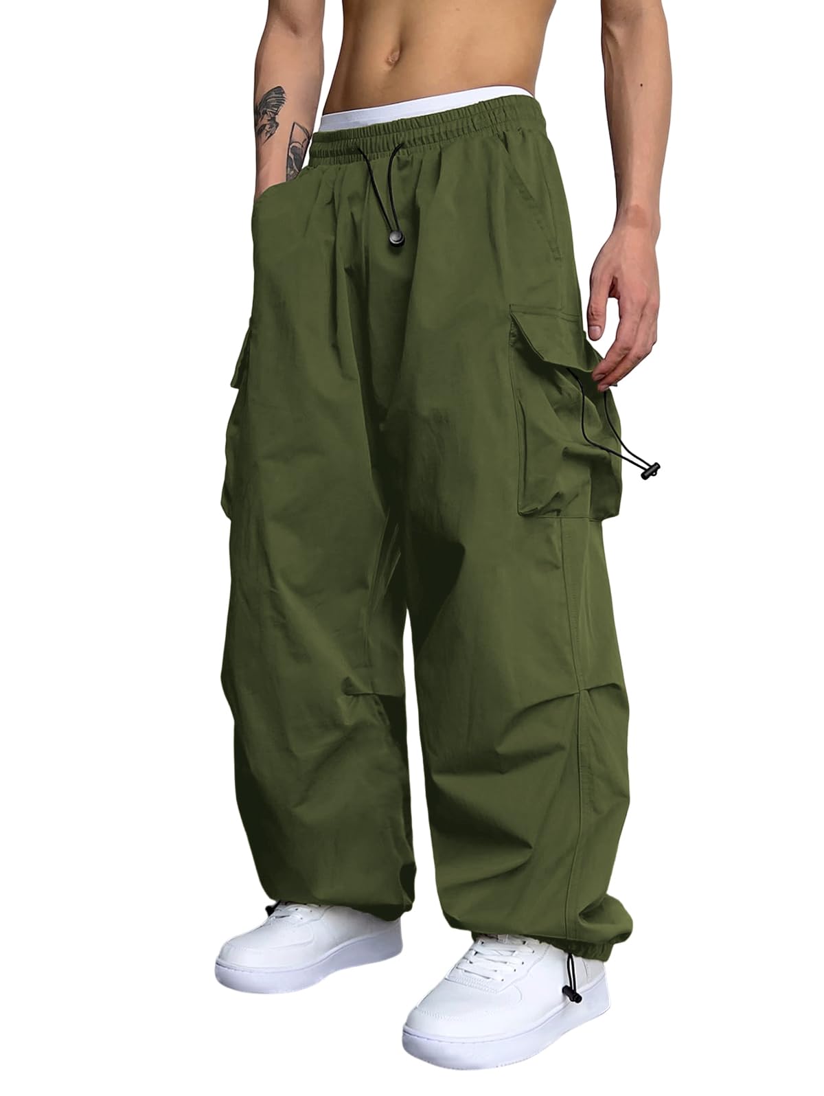 Men Casual Baggy Cargo Pants Unisex Street Y2K Pants Drawstring Trouser
