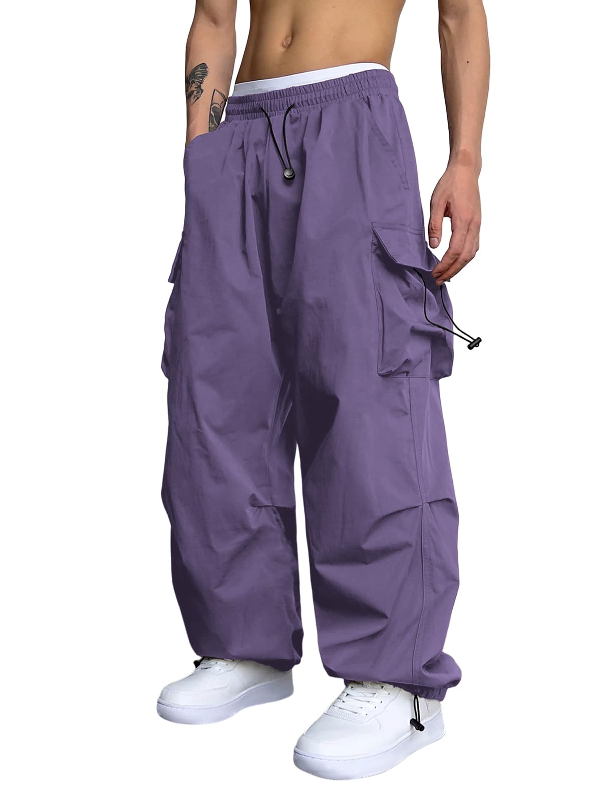 Men Casual Baggy Cargo Pants Unisex Street Y2K Pants Drawstring Trouser