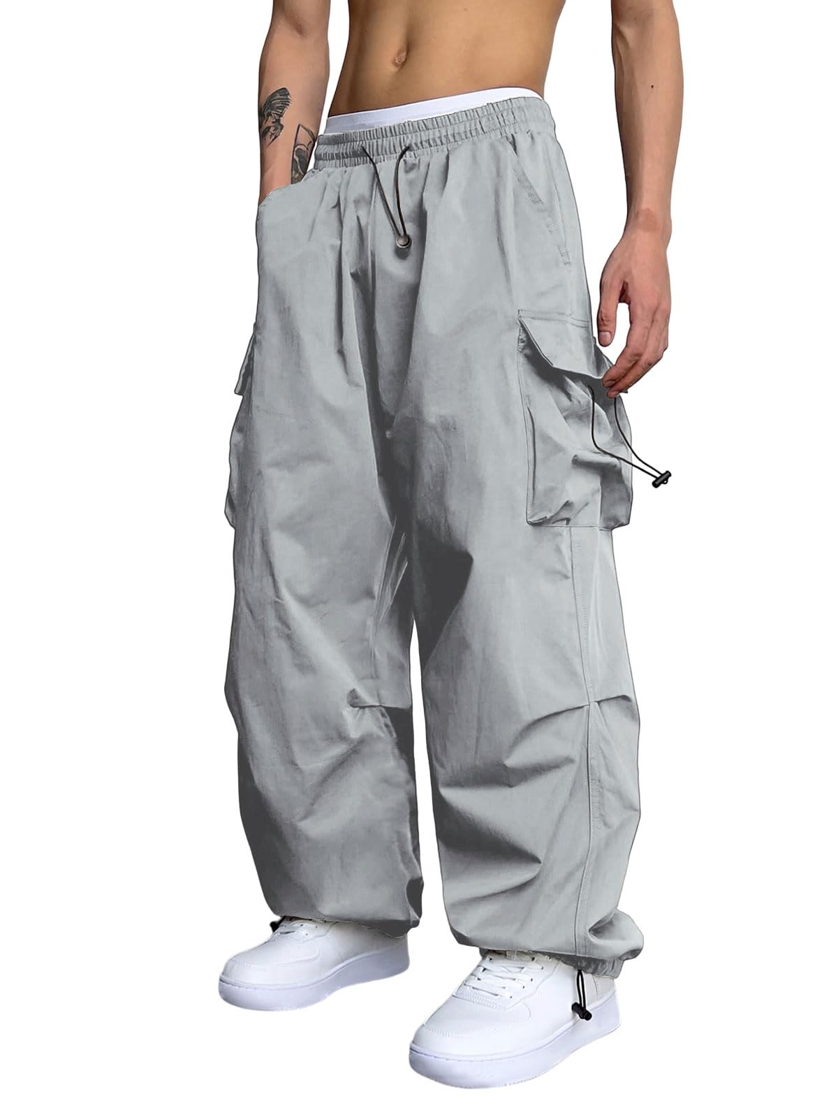 Men Casual Baggy Cargo Pants Unisex Street Y2K Pants Drawstring Trouser