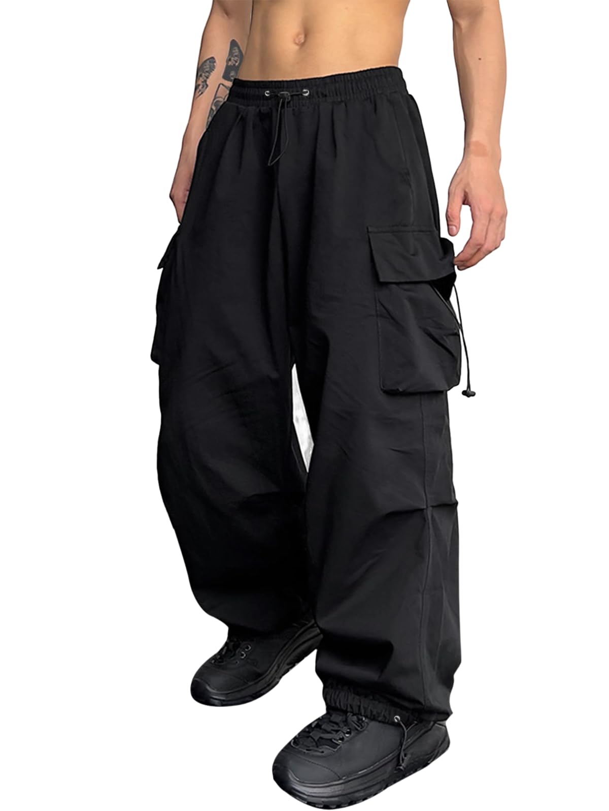 Men Casual Baggy Cargo Pants Unisex Street Y2K Pants Drawstring Trouser