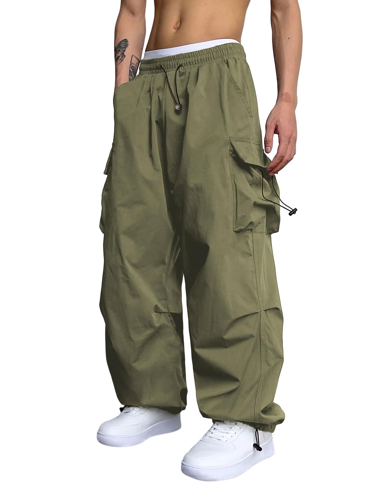 Men Casual Baggy Cargo Pants Unisex Street Y2K Pants Drawstring Trouser