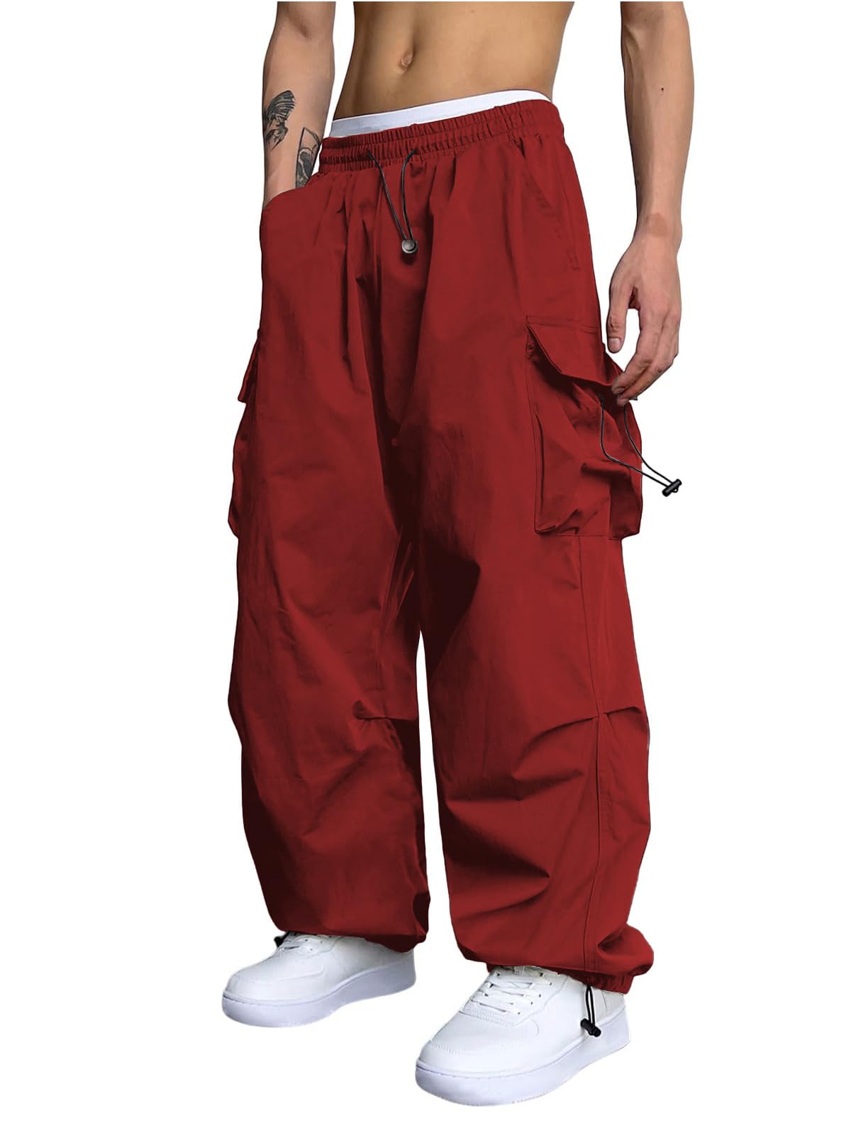Men Casual Baggy Cargo Pants Unisex Street Y2K Pants Drawstring Trouser