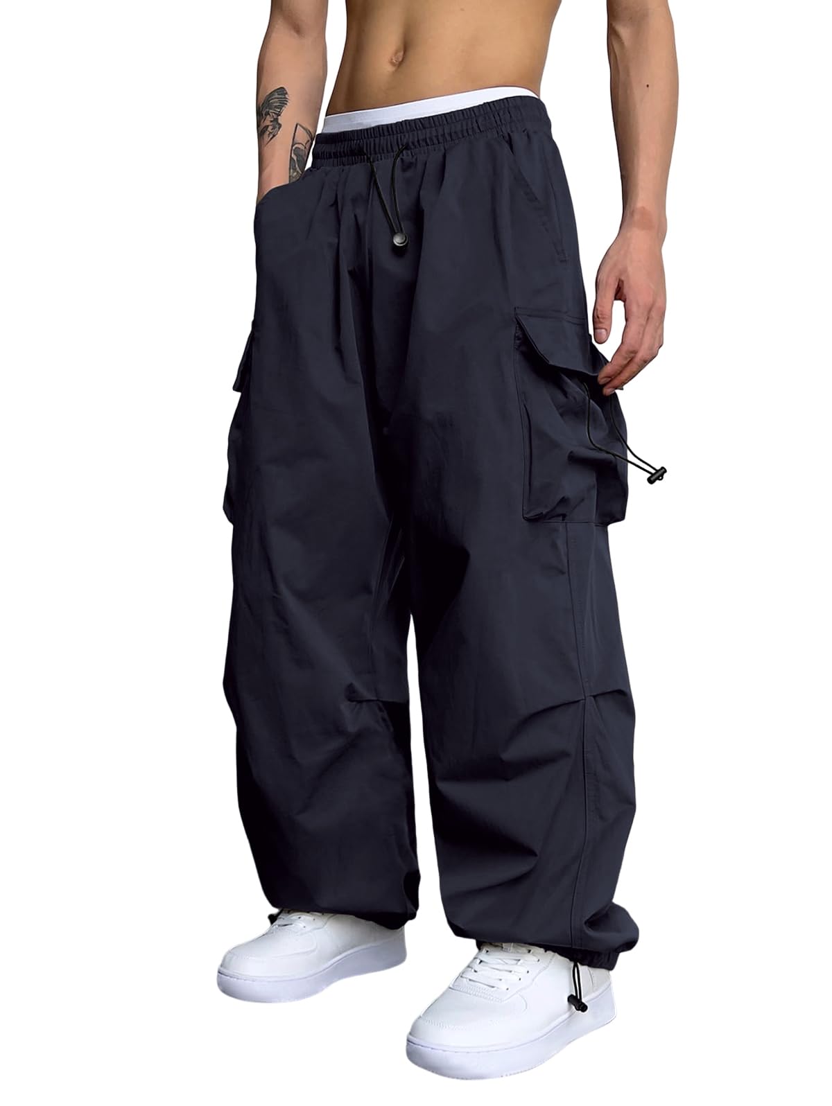 Men Casual Baggy Cargo Pants Unisex Street Y2K Pants Drawstring Trouser