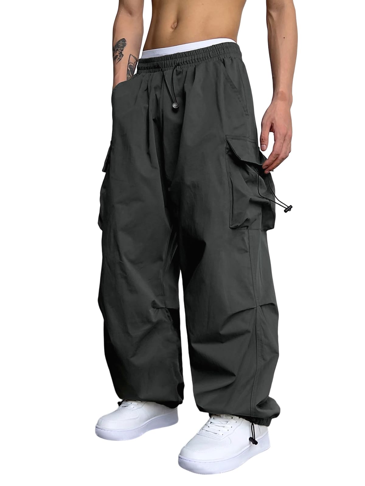 Men Casual Baggy Cargo Pants Unisex Street Y2K Pants Drawstring Trouser