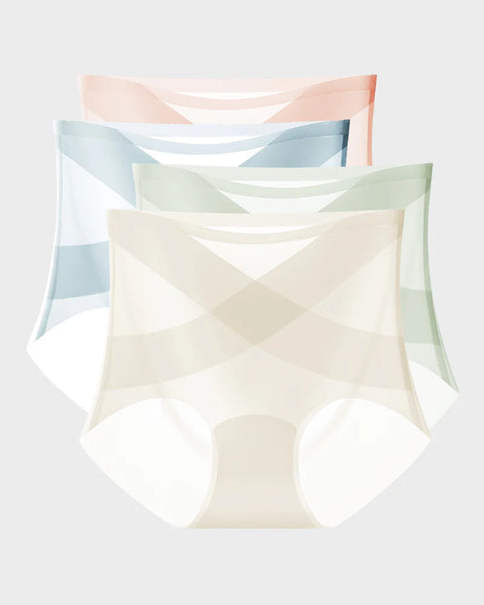Seamless Ice-Silk High-Waist Tummy Control Panties (4 Pack)