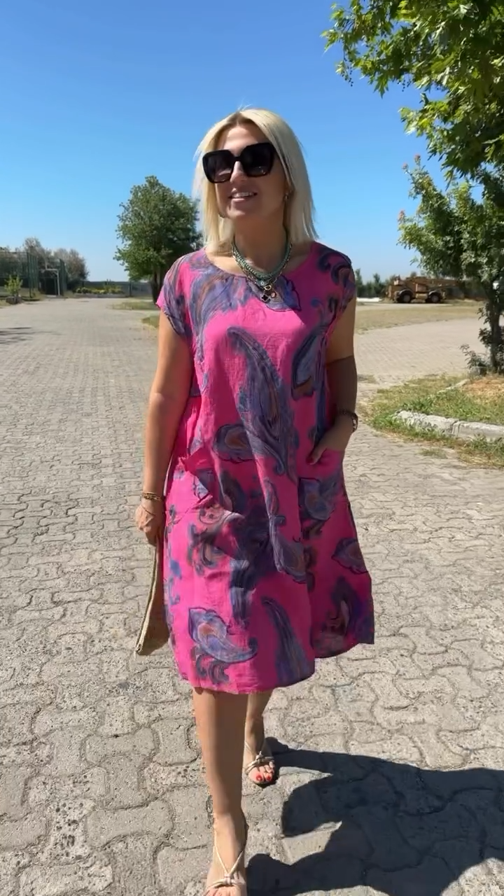 Linen and cotton dress with print