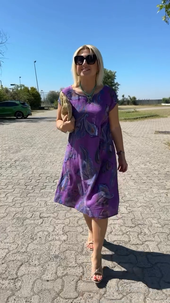 Linen and cotton dress with print
