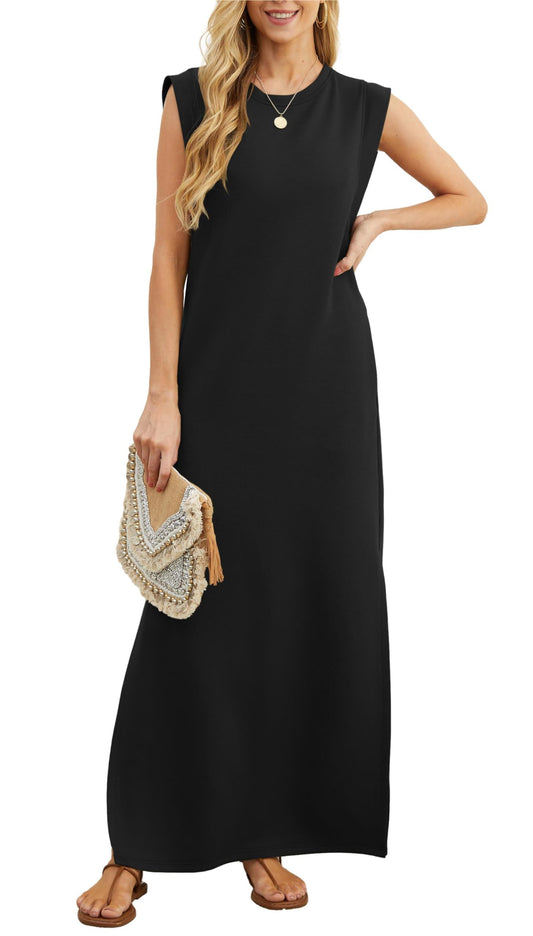 Women's loose, slit, crease-free maxi dress