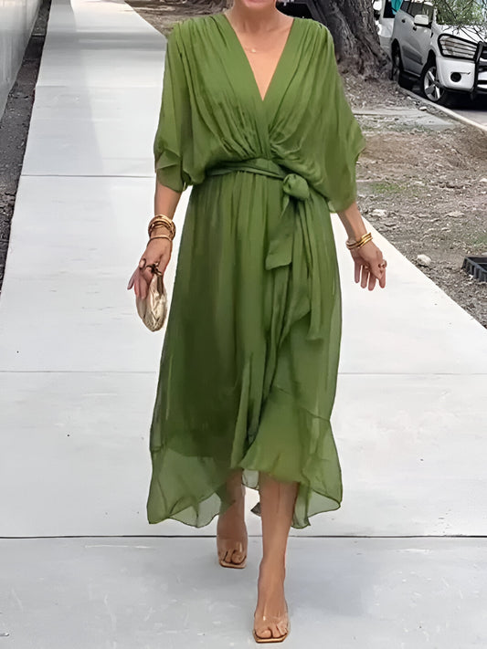 Chiffon dress with V-neck