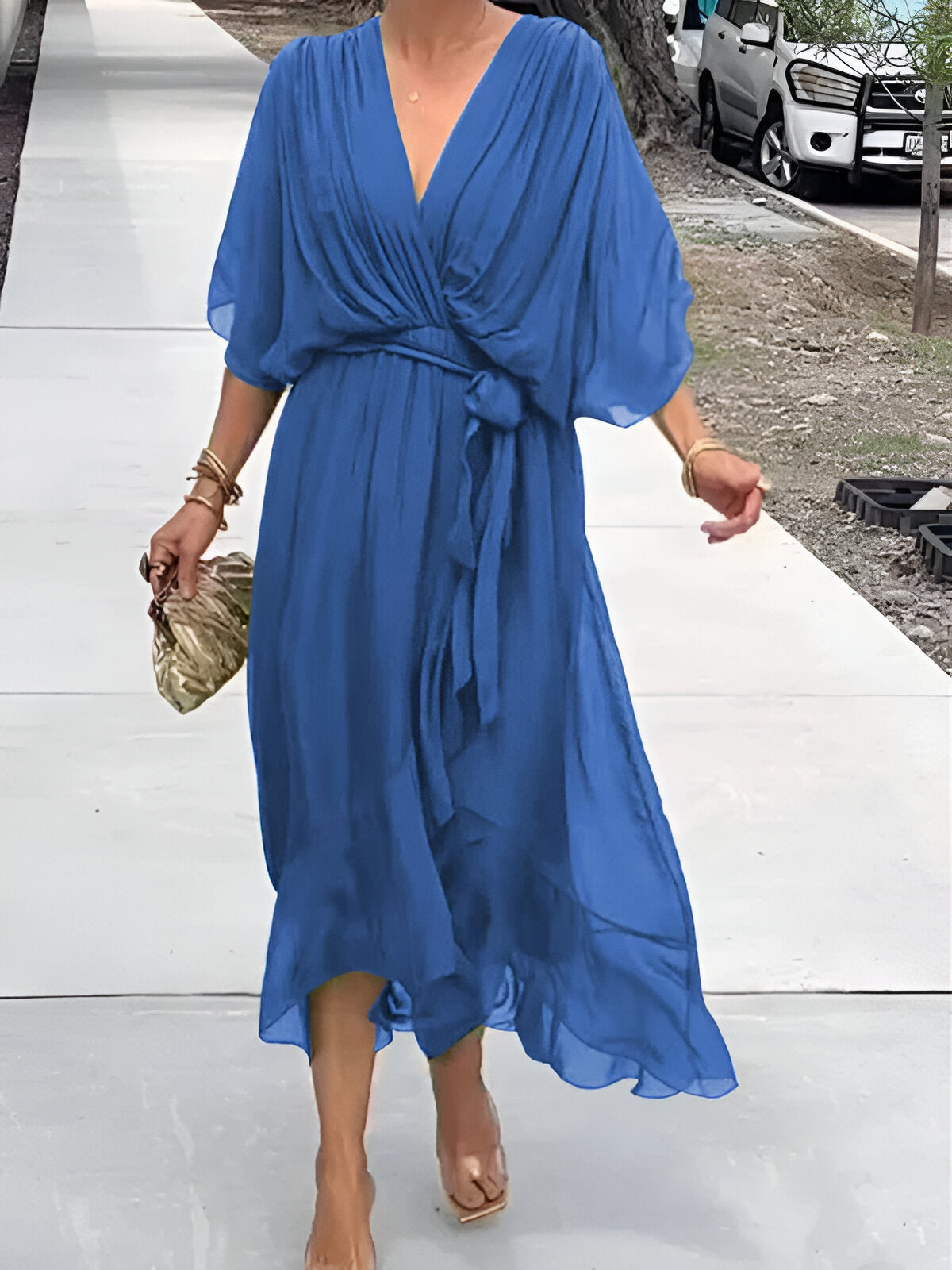 Chiffon dress with V-neck