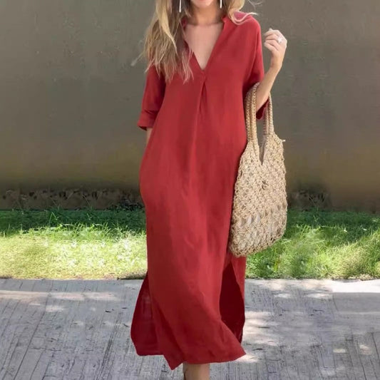 Elegant V-neck slit dress